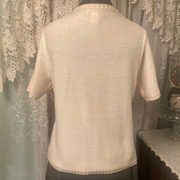 Pendleton Women's Large Cream Merino Wool Knit Sweater Short sleeve High… - Picture 2 of 7